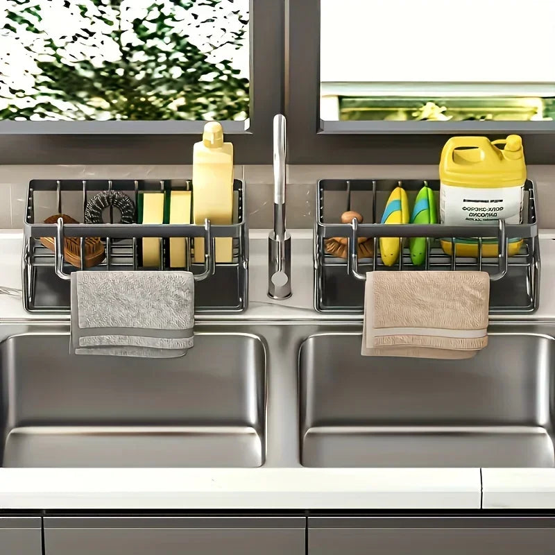 Multi use drill free sink organizer