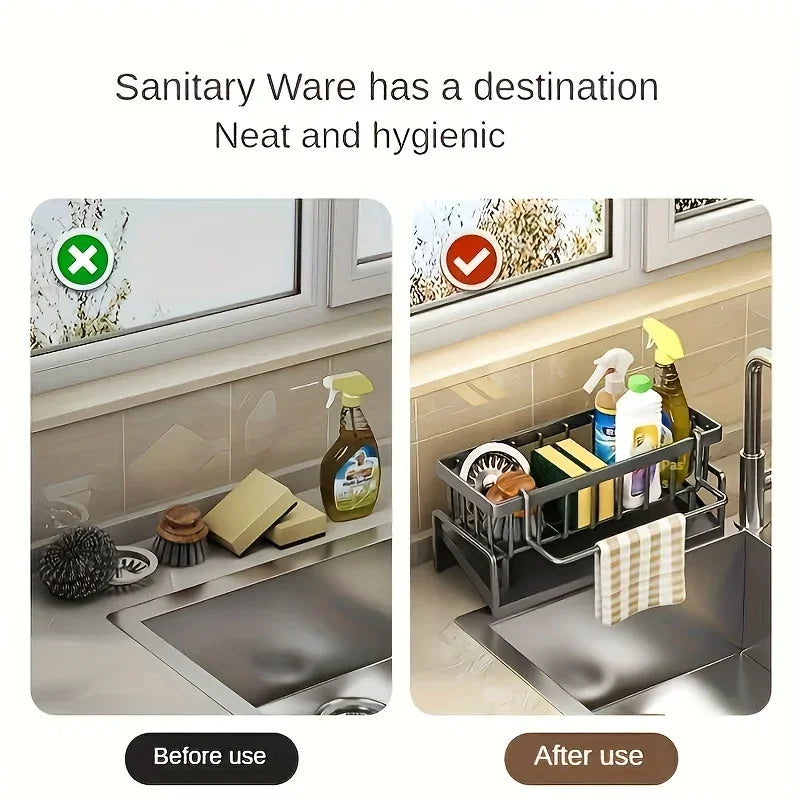 Multi use drill free sink organizer