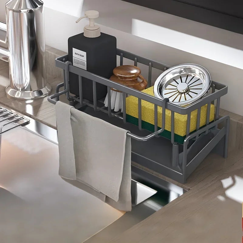 Multi use drill free sink organizer